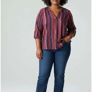 Woman Within 1X Striped V Neck Tunic Top Rayon 22 24 Boho Plus Size